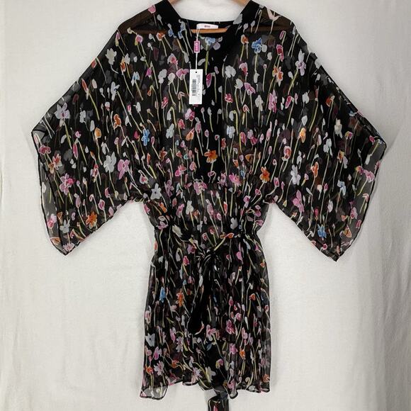 Leggiadro Tops - Leggiadro Sheer Printed Silk Belted Tunic Blouse Multi Color Wild Flower Size 6